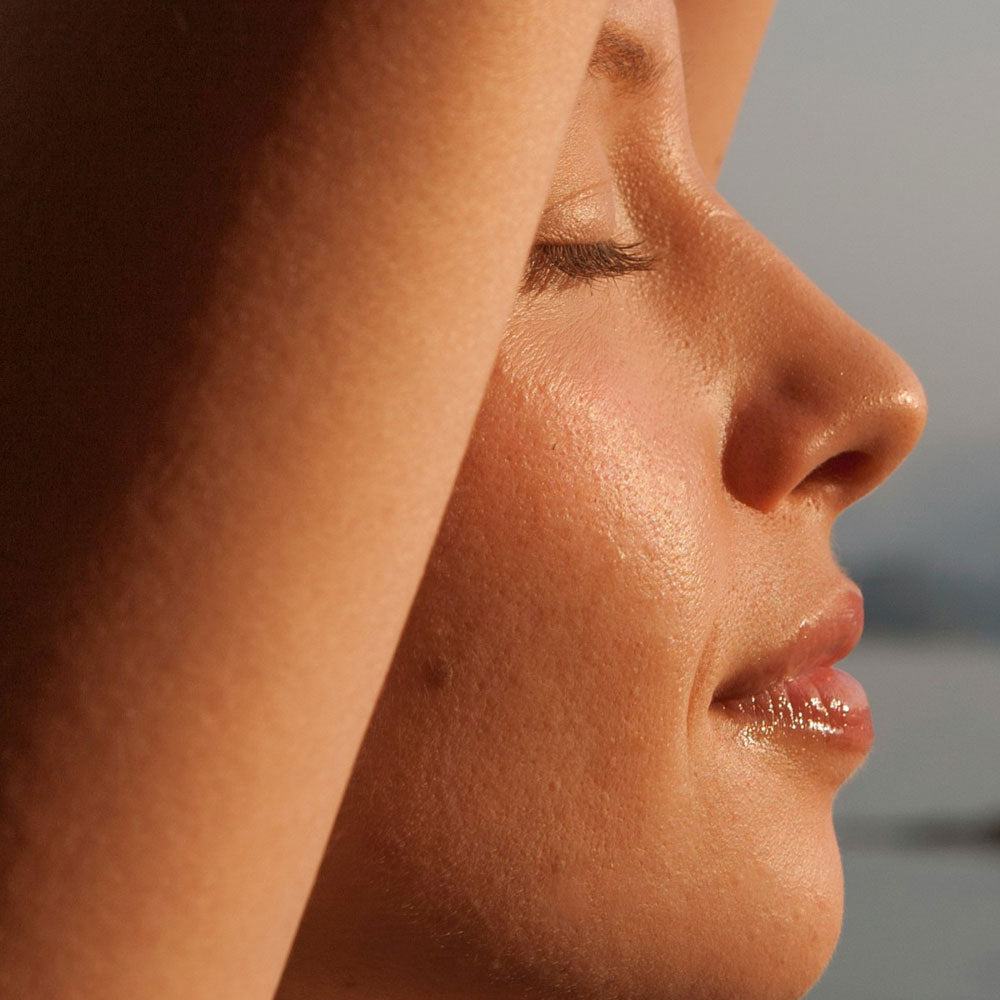 Close up of natural skin texture in warm daylight
